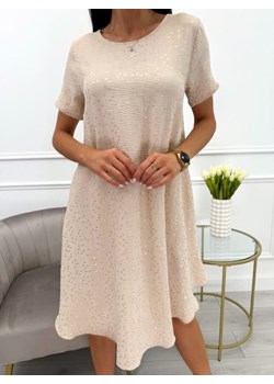 Beżowa Sukienka ze Złotym Wzorem Modnakiecka.pl ModnaKiecka.pl - kod rabatowy