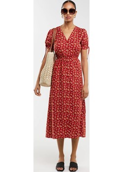 Sukienka damska midi z wiskozy z motywem kwiatowym czerwona Paregi 603 Big Star - kod rabatowy