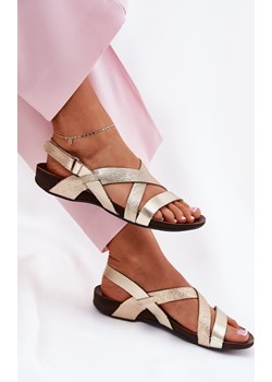 Skórzane Damskie Sandały Płaskie Złote Zazoo 40032 Zazoo ZAZOO - kod rabatowy