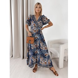 Sukienka w serek wielokolorowa z krótkim rękawem maxi  - zdjęcie produktu