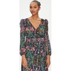 Bluzka damska Morgan w kwiaty jesienna z dekoltem w serek z długim rękawem  - zdjęcie produktu