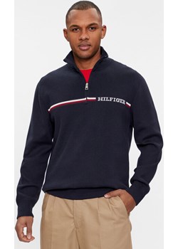 Tommy Hilfiger Sweter Global Stripe Zip Mock MW0MW33508 Niebieski Regular Fit Tommy Hilfiger MODIVO - kod rabatowy