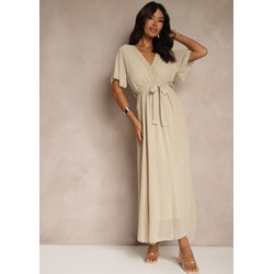 Sukienka Renee maxi z krótkimi rękawami beżowa  - zdjęcie produktu