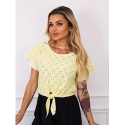 Bluzka damska Olika z krótkimi rękawami żółta z okrągłym dekoltem  - zdjęcie produktu