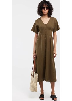 Sukienka damska midi lniana khaki Victorine 303 Big Star - kod rabatowy