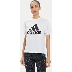 Bluzka damska biała Adidas z napisami z krótkimi rękawami z okrągłym dekoltem  - zdjęcie produktu