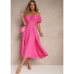 Sukienka Renee elegancka z dekoltem typu hiszpanka midi luźna z krótkim rękawem  - zdjęcie produktu