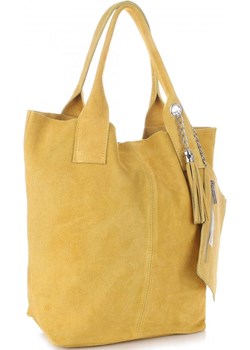 Włoska Torebka Skórzana  Shopper bag Zamsz Naturalny Żółta Other okazyjna cena PaniTorbalska - kod rabatowy