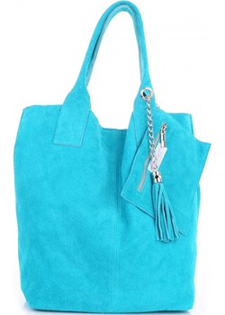 Torebka skórzana  Shopper bag zamsz naturalny Turkusowa (kolory) Genuine Leather turkusowy PaniTorbalska - kod rabatowy