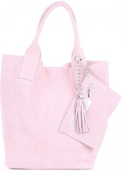 Włoska Torebka Skórzana  Shopper bag Zamsz Naturalny Pudrowy Róż Other PaniTorbalska wyprzedaż - kod rabatowy