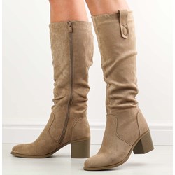 Kozaki damskie Daszyński eleganckie na obcasie zamszowe  - zdjęcie produktu