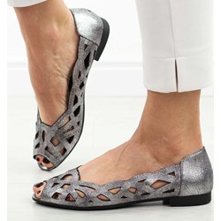 Balerinki Jezzi na płaskiej podeszwie srebrne bez zapięcia  - zdjęcie produktu