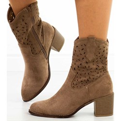 Botki brązowe S.Barski z zamkiem na obcasie boho  - zdjęcie produktu