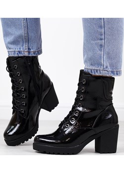 Czarne lakierowane botki damskie na obcasie M.DASZYŃSKI 1596-45 suzana.pl okazja - kod rabatowy