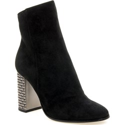 Sala botki z nubuku na słupku eleganckie bez wzorów  - zdjęcie produktu