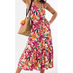 Sukienka Sinsay z wiskozy w kwiaty midi na ramiączkach z dekoltem v  - zdjęcie produktu