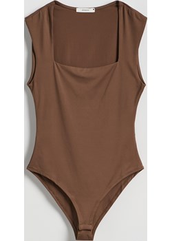 Reserved - Body z dekoltem karo - ciemnobrązowy Reserved Reserved - kod rabatowy