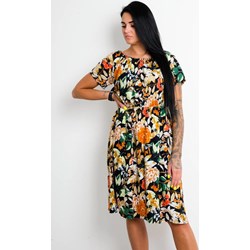 Sukienka wielokolorowa Olika z krótkim rękawem z okrągłym dekoltem na wiosnę  - zdjęcie produktu