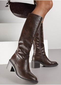 Ciemnobrązowe Kozaki Vices na Obcasie w Stylu Oficerek Afurrive born2be.pl - kod rabatowy
