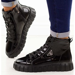 Botki czarne Filippo skórzane na platformie jesienne  - zdjęcie produktu