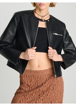 Sinsay - Kurtka biker z imitacją skóry - czarny Sinsay Sinsay - kod rabatowy