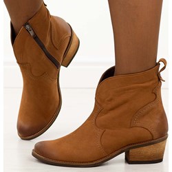 Botki Deoni na jesień na słupku eleganckie z nubuku  - zdjęcie produktu