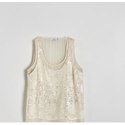 Reserved bluzka damska z okrągłym dekoltem beżowa z koronką  - zdjęcie produktu