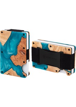Aluminiowe etui z gumką na karty zbliżeniowe RFID (drewno + turkusowa żywica) Koruma Koruma ID Protection - kod rabatowy