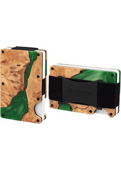 Aluminiowe etui z gumką na karty zbliżeniowe RFID (drewno + zielona żywica) Koruma Koruma ID Protection - kod rabatowy