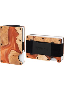 Aluminiowe etui z gumką na karty zbliżeniowe RFID (drewno + pomarańczowa żywica) Koruma Koruma ID Protection - kod rabatowy