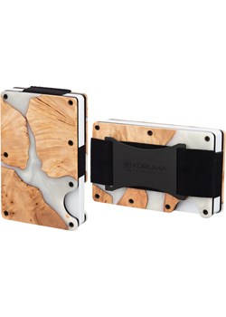 Aluminiowe etui z gumką na karty zbliżeniowe RFID (drewno + biała żywica) Koruma Koruma ID Protection - kod rabatowy
