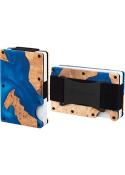 Aluminiowe etui z gumką na karty zbliżeniowe RFID (drewno + niebieska żywica) Koruma Koruma ID Protection - kod rabatowy