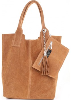 Włoska Torebka Skórzana  Shopper bag Zamsz Naturalny Ruda Other promocja PaniTorbalska - kod rabatowy