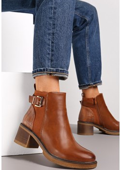 Brązowe Botki na Słupku Alzeta okazyjna cena born2be.pl - kod rabatowy