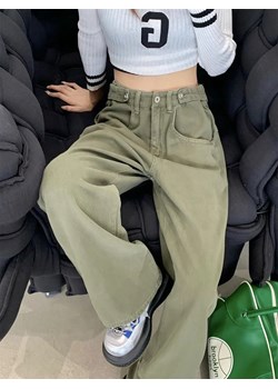 Damskie zielone jeansy z szeroką nogawką - Oliwkowy Intimica promocja Intimica.pl - kod rabatowy