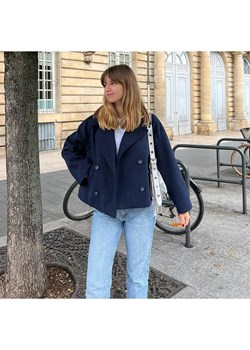 Krótki płaszcz damski dwurzędowy - Granatowy Intimica Intimica.pl okazja - kod rabatowy