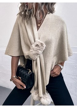 Ponczo damskie z wiązaniem - Beżowy Intimica wyprzedaż Intimica.pl - kod rabatowy