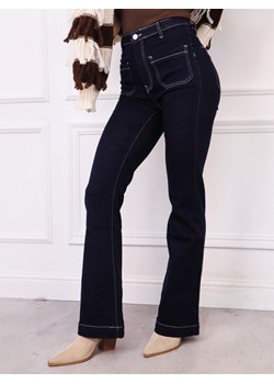 SPODNIE JEANSOWE DZWONY FLARE Z KIESZENIAMI Z PRZODU- GRANATOWY Olika olika.com.pl - kod rabatowy