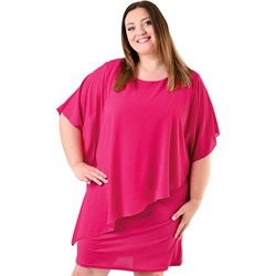 Sukienka Fokus mini szyfonowa różowa wyszczuplająca z krótkimi rękawami elegancka  - zdjęcie produktu