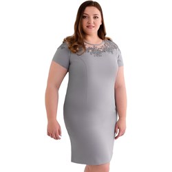 Sukienka szara Fokus z tkaniny z krótkim rękawem  - zdjęcie produktu