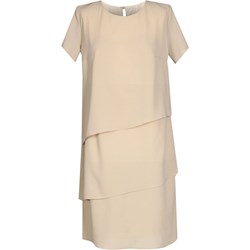 Beżowa sukienka Fokus z krótkim rękawem prosta casualowa mini  - zdjęcie produktu