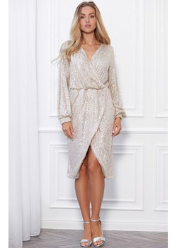 Sukienka midi cekiny A399, Kolor beżowy, Rozmiar S, Awama okazyjna cena Primodo - kod rabatowy