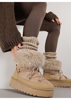 Ciemnobeżowe Śniegowce na Grubej Podeszwie z Futerkiem Tesila born2be.pl - kod rabatowy