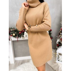 Sukienka Modnakiecka.pl z długimi rękawami z wiskozy z golfem mini  - zdjęcie produktu