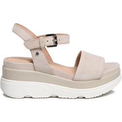 Sandały damskie Geox casualowe na średnim obcasie skórzane z klamrą gładkie  - zdjęcie produktu