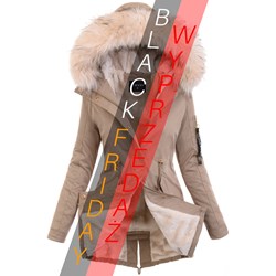 Kurtka damska beżowa casualowa z kapturem długa  - zdjęcie produktu