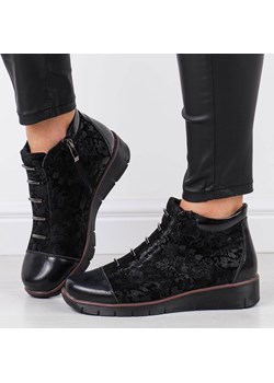 Czarne skórzane botki damskie na koturnie FILIPPO DBT3179/21 Suzana.pl okazja suzana.pl - kod rabatowy