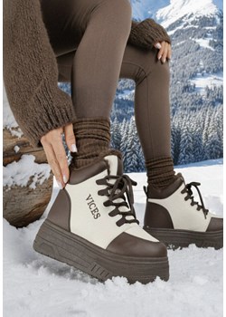 Beżowo-Brązowe Botki na Platformie w Stylu Sneakersów Ocieplane Futrem okazyjna cena born2be.pl - kod rabatowy