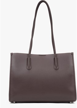 Estro: Ciemnobrązowa skórzana shopperka damska z długimi rączkami Estro Estro - kod rabatowy
