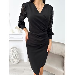 Sukienka Modnakiecka.pl w serek z długim rękawem elegancka kopertowa  - zdjęcie produktu